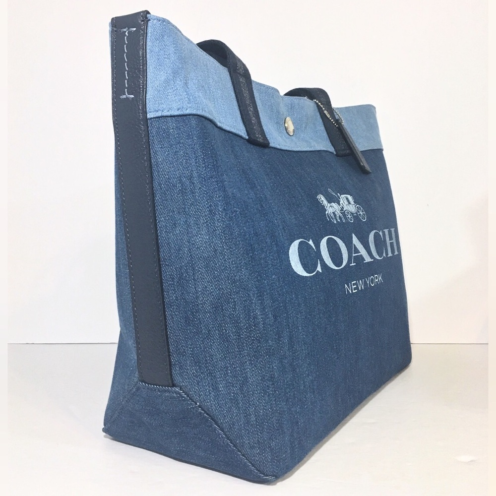 Coach Horse & Carriage Denim Blue Tote Bag Purse - Picture 7 of 9